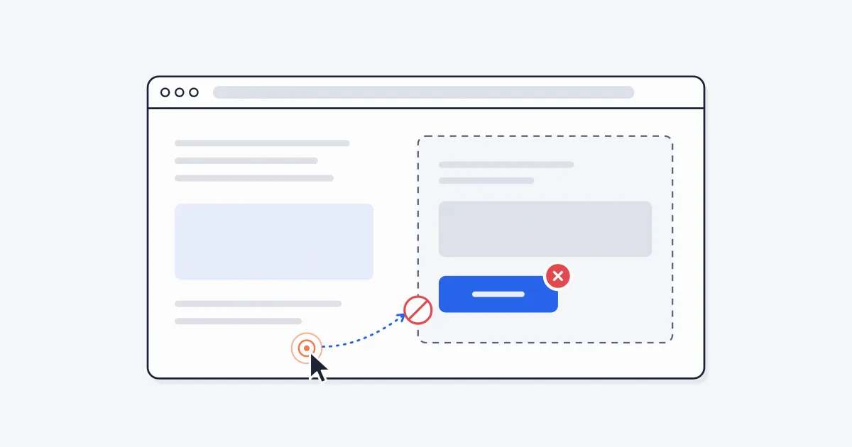 A click blocked at the edge of an embedded frame, so the button inside it is never reached