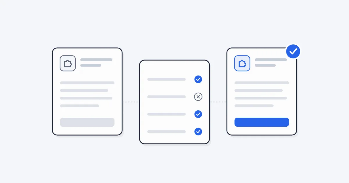 Two extension cards compared through a feature checklist, one marked with a check